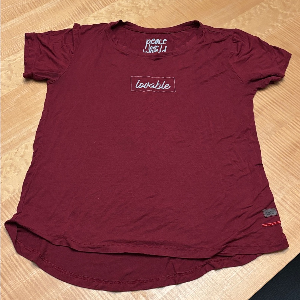 Peace Love World Burgundy Tee with Love Patch
